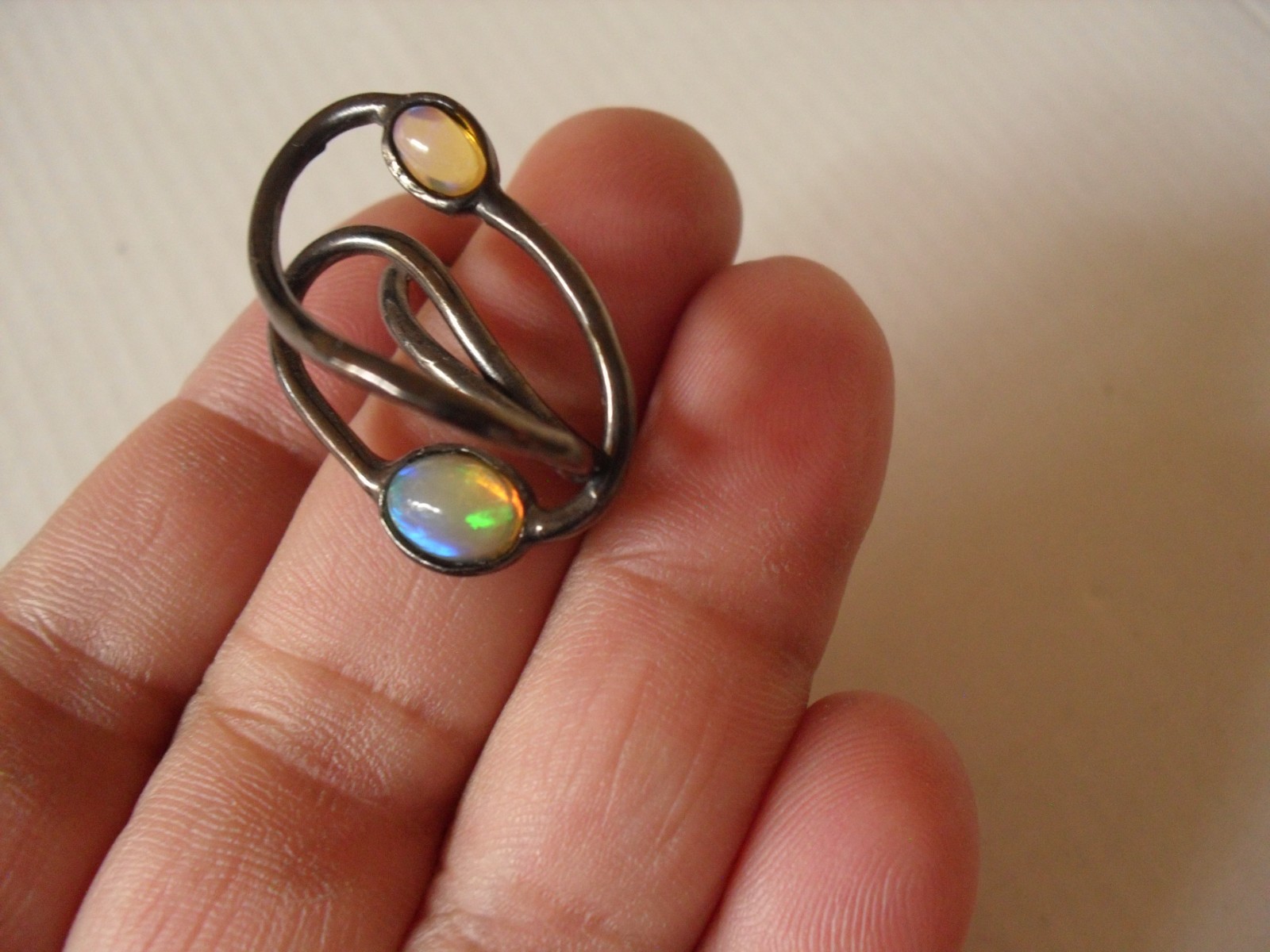 CeS Intertwined Fire Opal Ring from Mexico, Mexican Opal