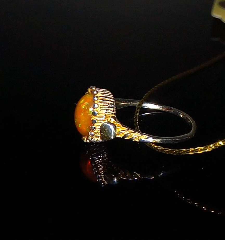 🔥🔥🔥Exclusive TOP FIRE OPAL Ring in Silver and Gold, Size 17.75 – UNIQUE