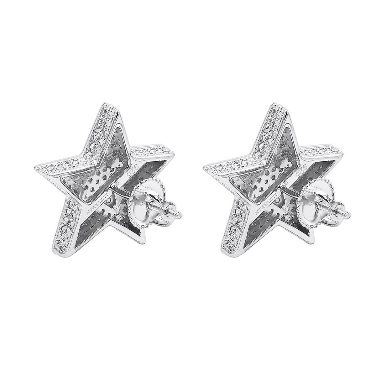 Large Diamond Star Earrings 0.20ct Sterling Silver for Men and Women