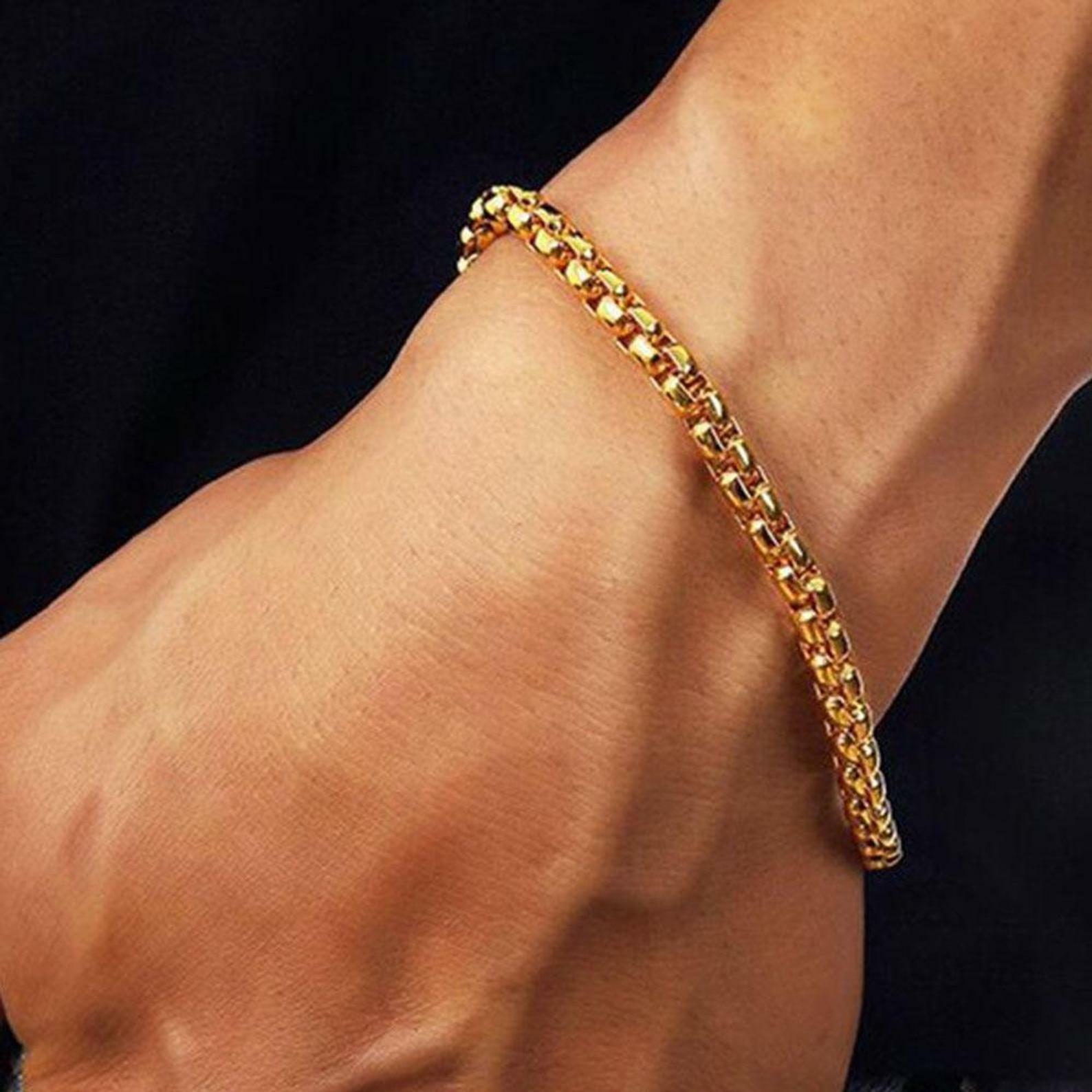 Designer Inspired 18K Yellow Gold Filled 3mm Wide Round Box Chain Bracelet H5KBY