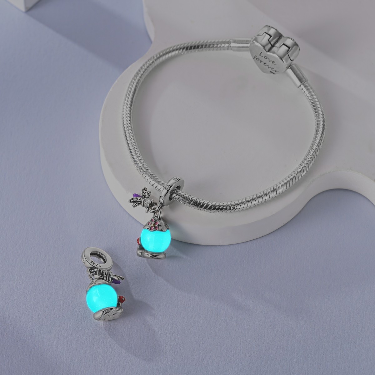 MULA 925 Sterling Silver DIY Charm Firefly Luminous Pendant for Women Bracelet