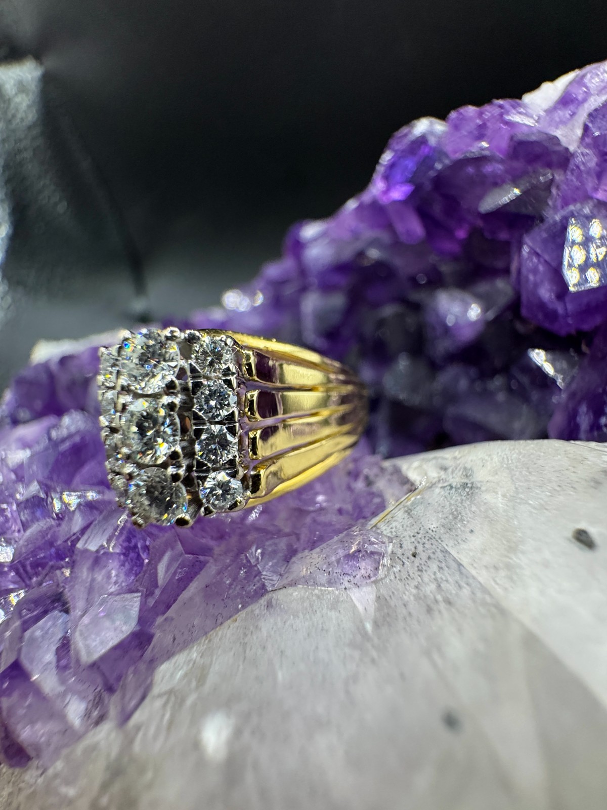 Ring 750 Gold 18 Carat Yellow and White Gold with Diamonds Vintage Handmade