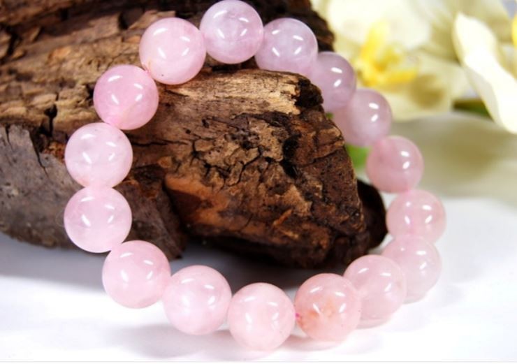 Healing Stone Bracelet from Gemstone Rose Quartz in Ball Shape Ø-10 mm