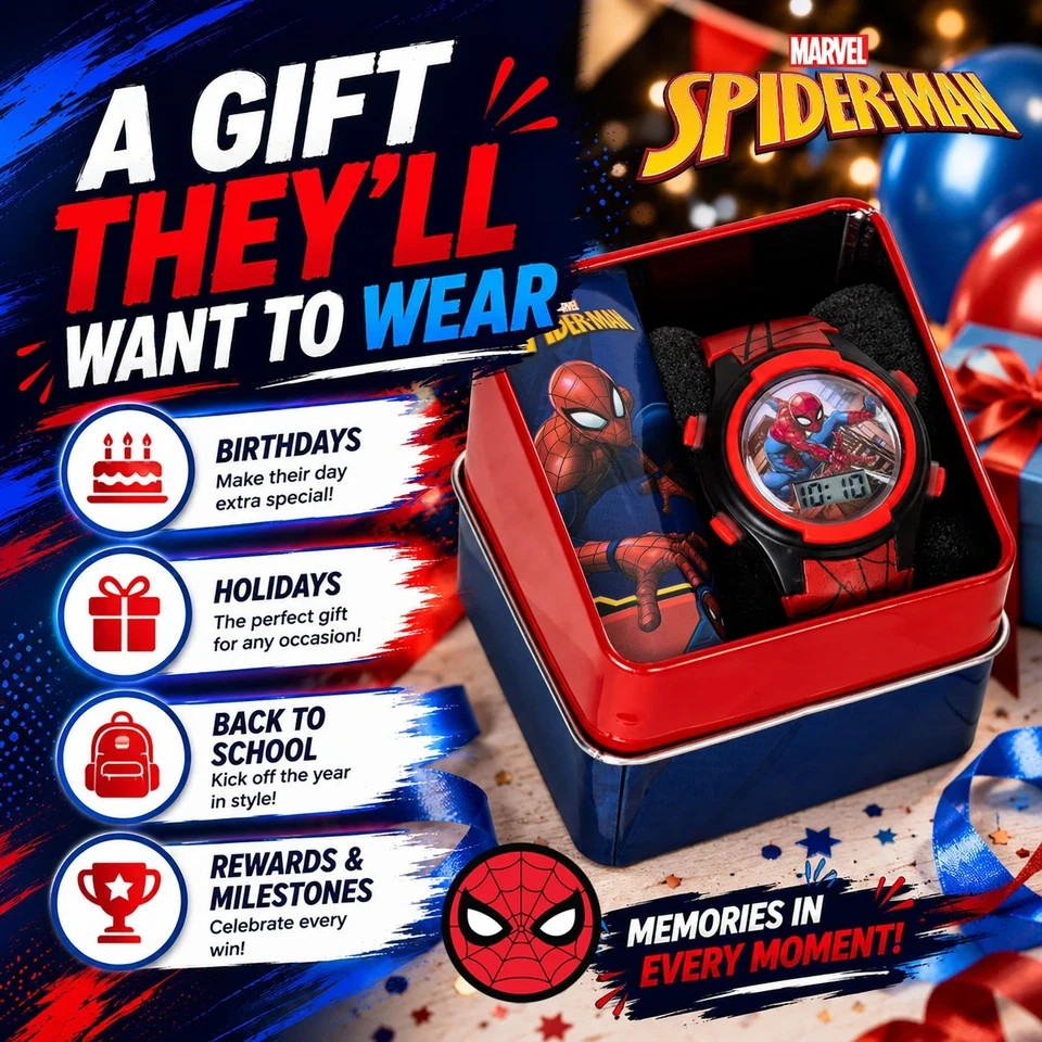 Accutime Marvel Spider-Man Digital Watch for Kids – Spiderman:Red, Red /Black