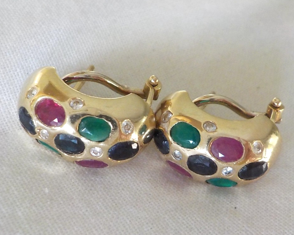 14k Yellow Gold Dotted Multi Gemstone Earrings – 7.80 gms, 0.70 in, 2.46 ctw