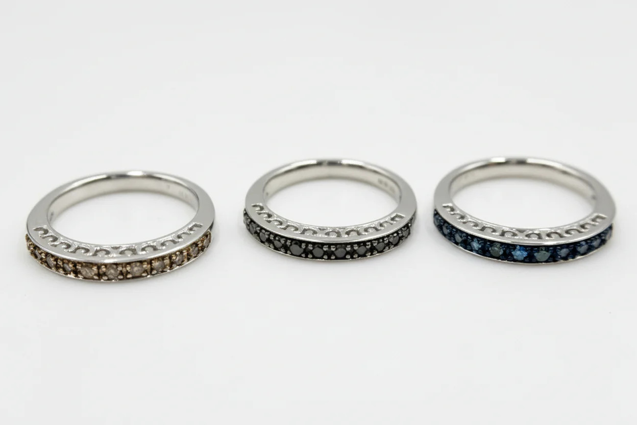 49ctw Black, Blue & Champagne Diamond Silver Band Rings set, Size 5