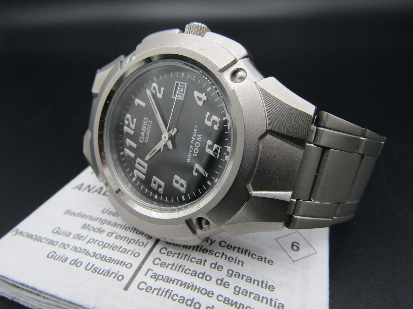 Vintage New Casio MTP-3036 10BAR 100M Water Resist Quartz Black Dial Dive Watch