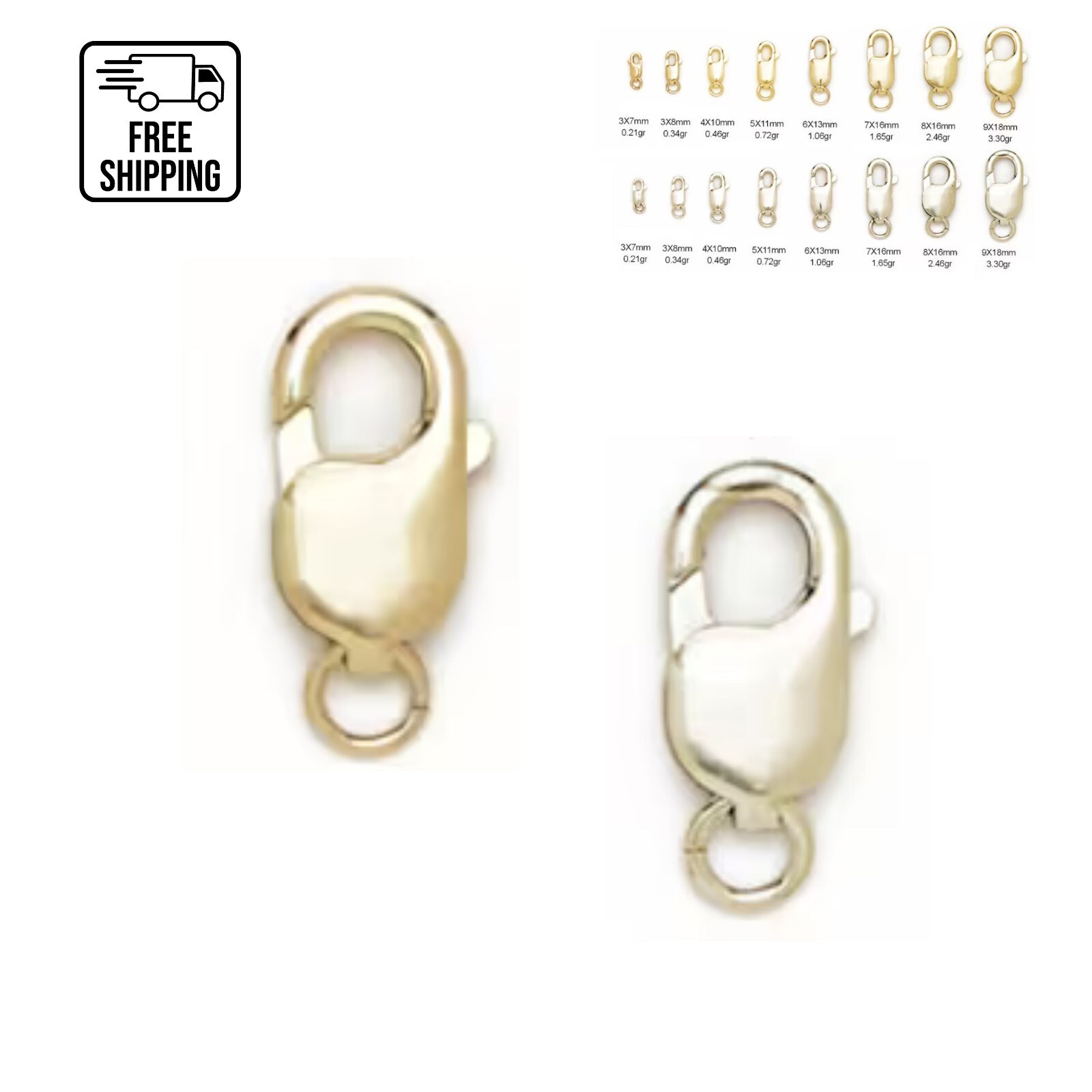 14K Yellow/White Gold Lobster Claw Clasp Lock Finding – Bracelet Chain Necklace