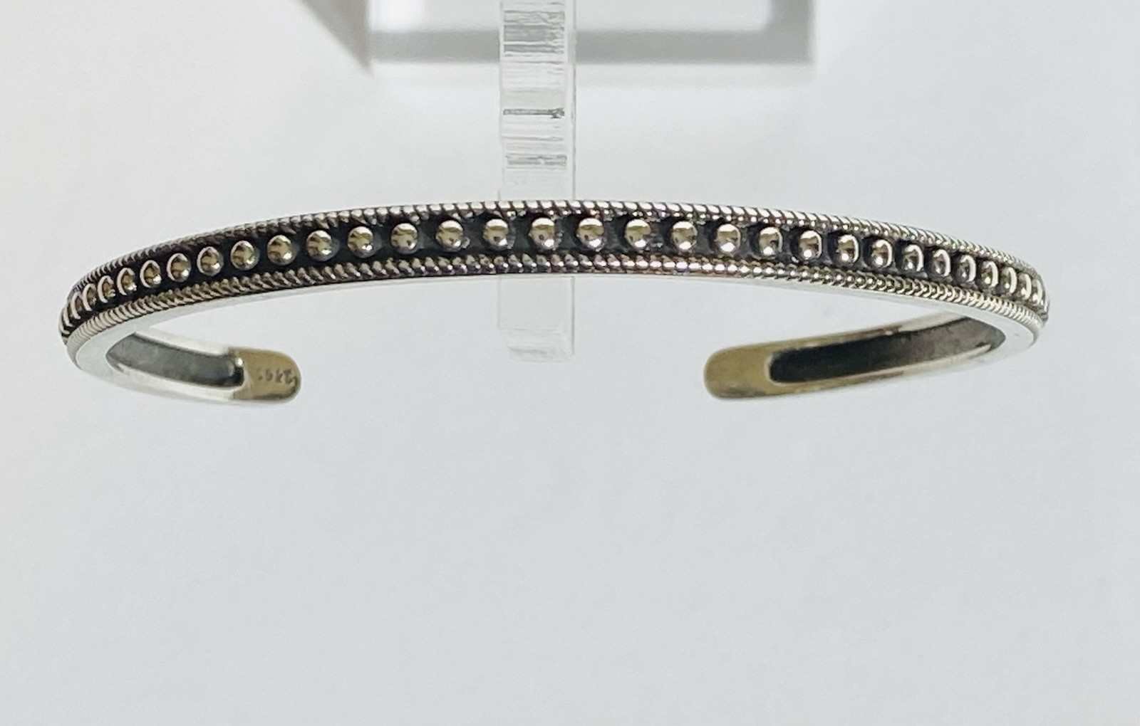 Sterling Silver S925 Beaded Milgrain Open Cuff Bracelet 10g 7″ Vintage Style