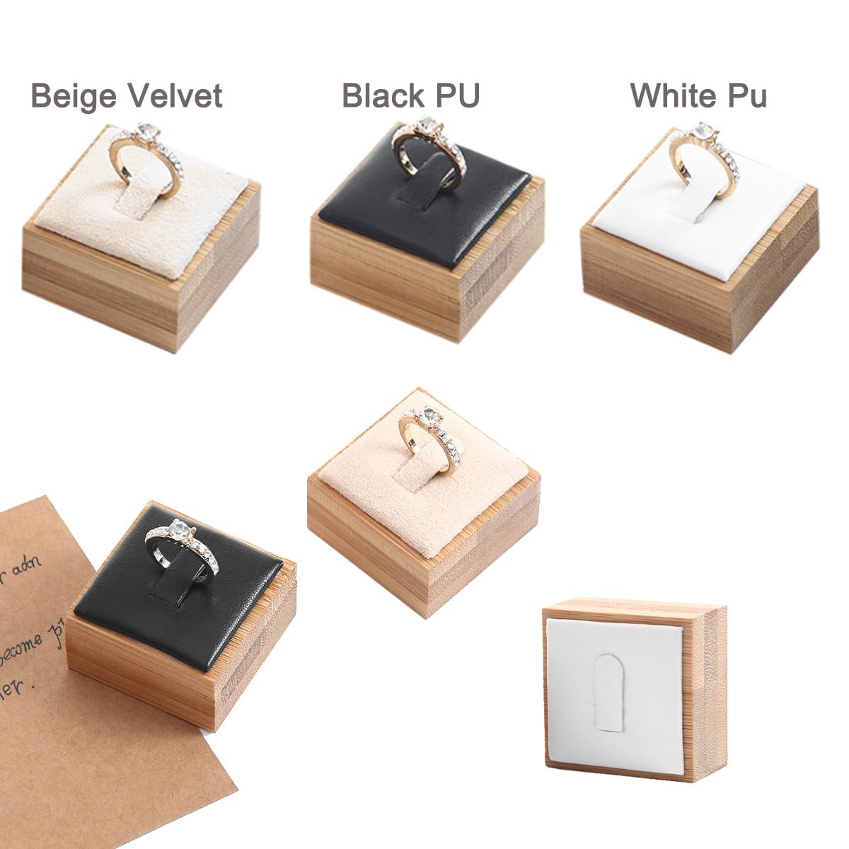 Bamboo 6 Pcs Rings Display Stand for Selling Velvet Jewelry Ring Holder Organ…