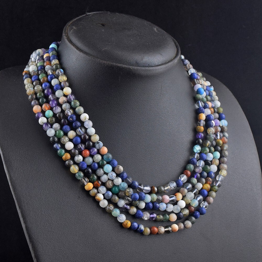 5 Strand 485 Cts Mix Gem Round Shape Beaded Womens Necklace Jewelry AK 40 E550