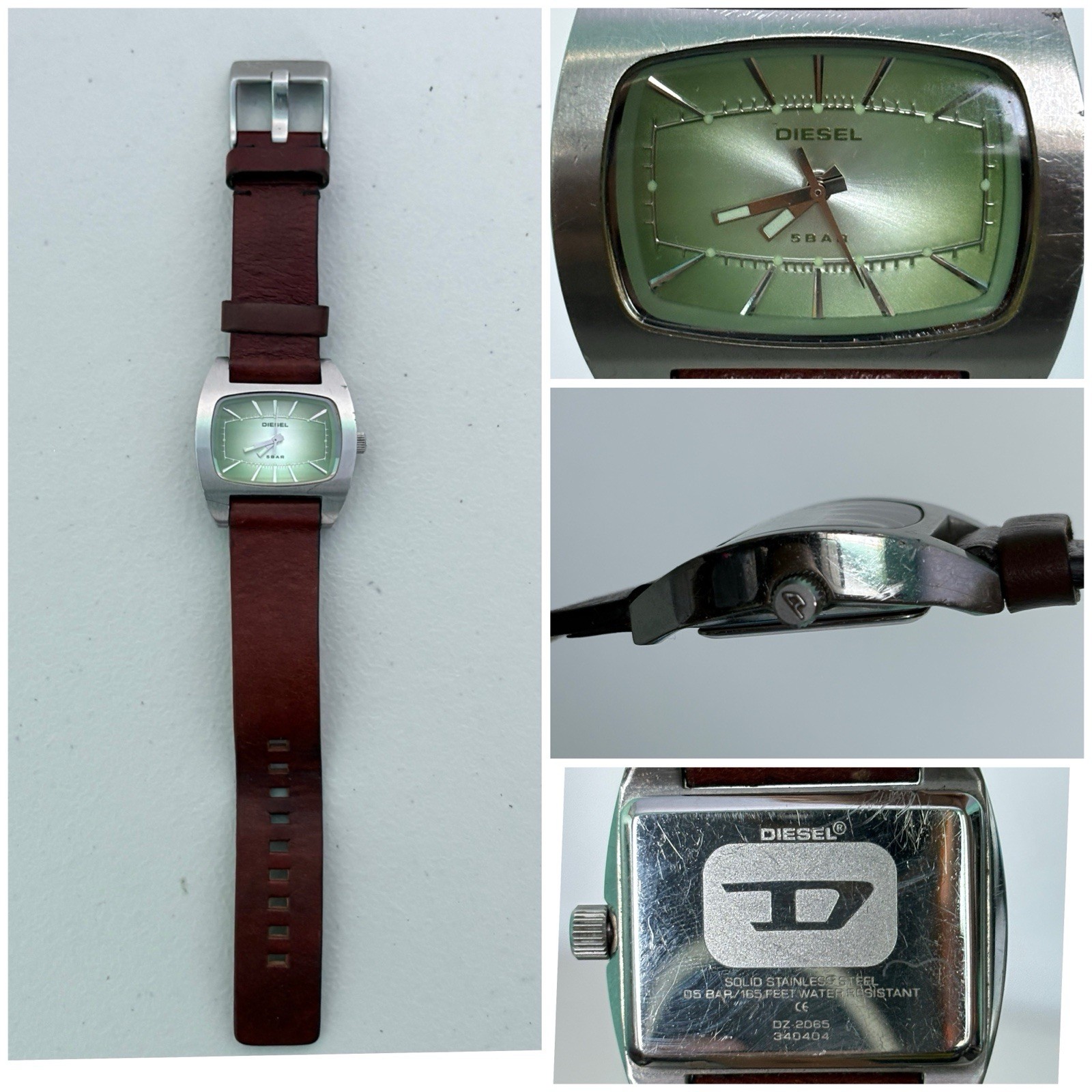 Vintage Diesel DZ-2065 Men’s 5 BAR Watch Brown Leather Band Stainless Steel Case