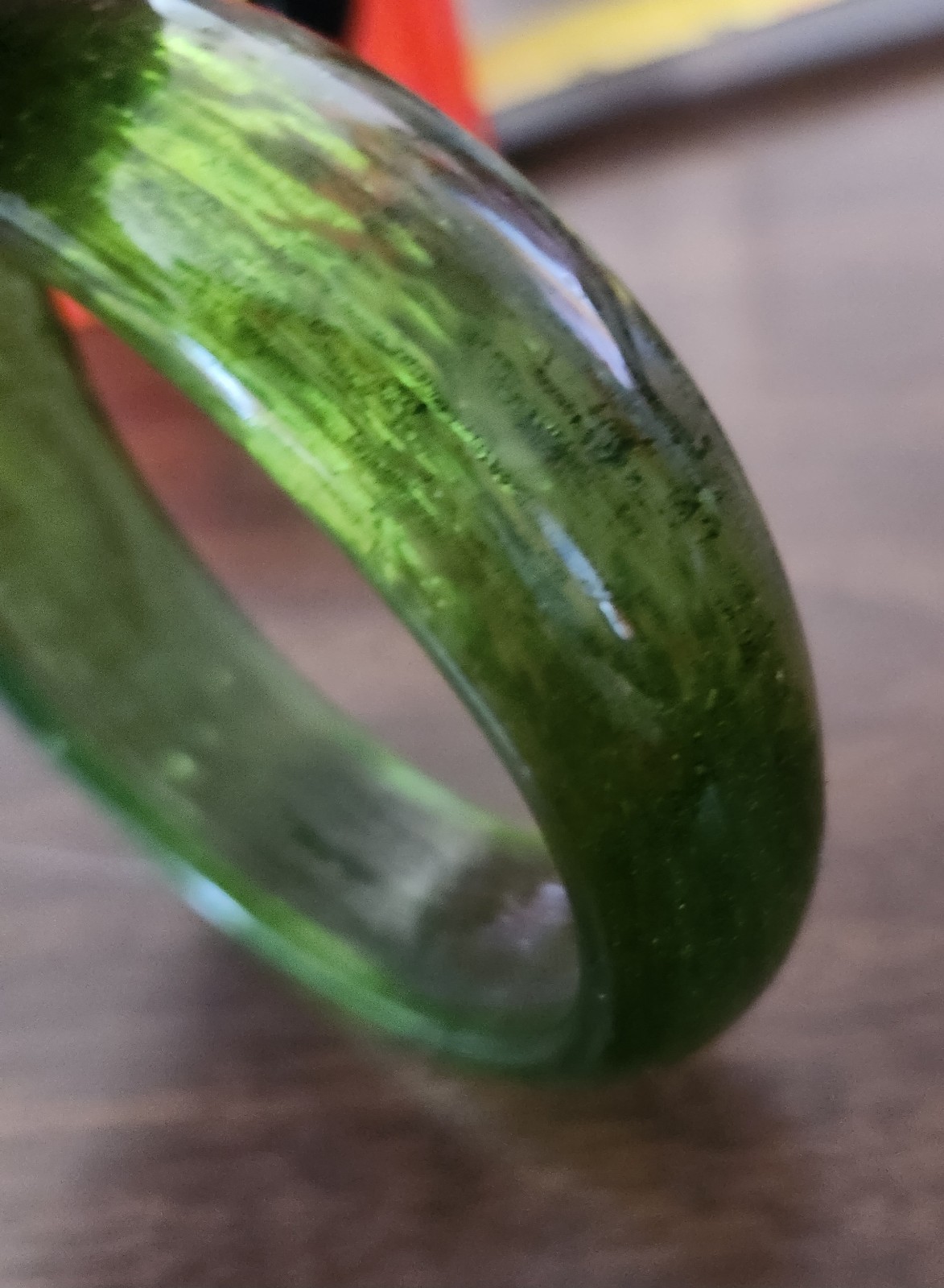Green Glass Bangle Bracelet Vintage, Multiple Sizes