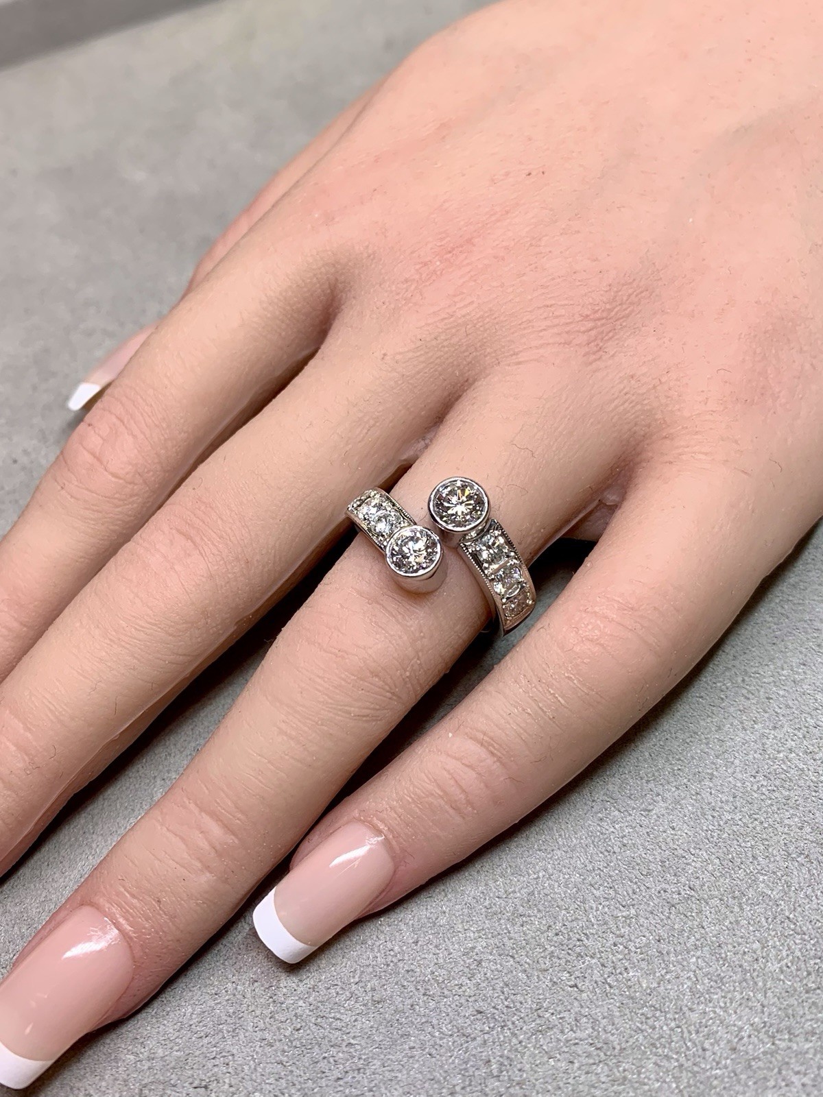 Estate Heavy Platinum Bezel Set Diamond Bypass Cocktail Ring G Vs