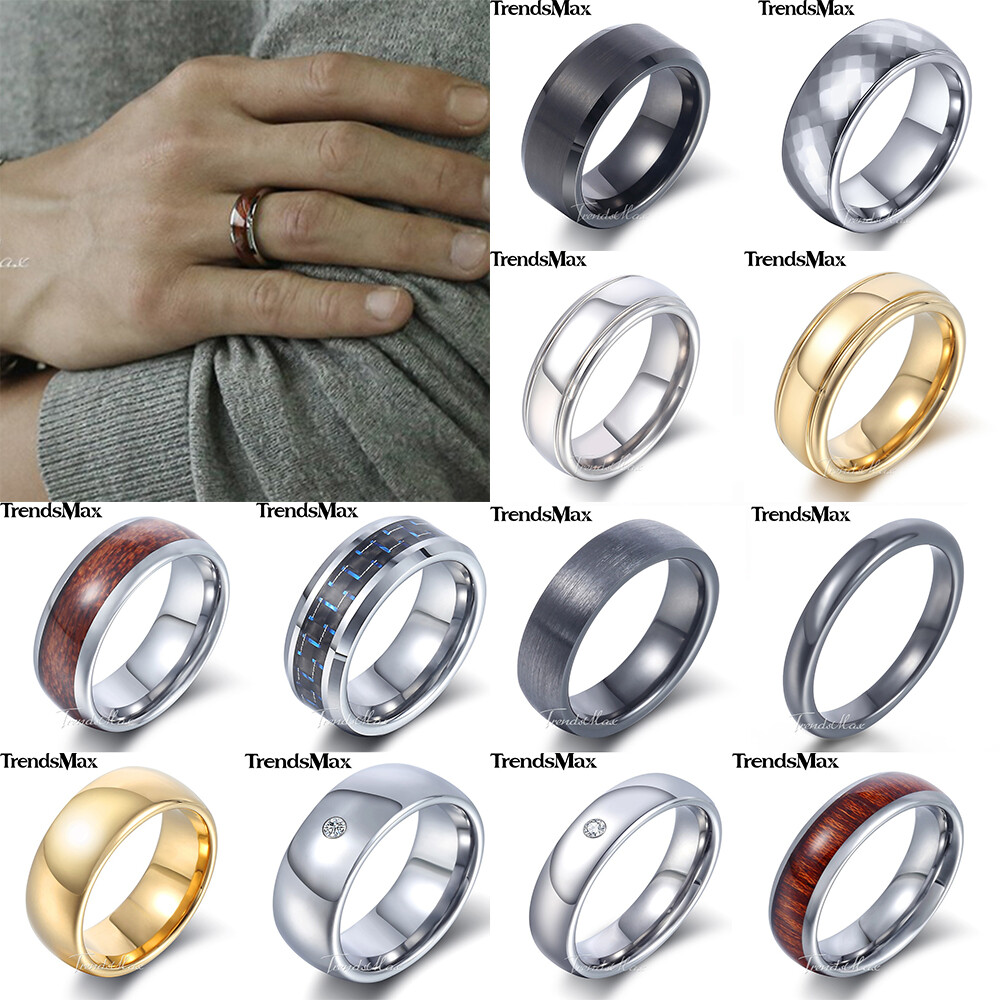 8MM Black/Silver/Gold Plated Tungsten Ring Men Valentine Wedding Band US 8-13