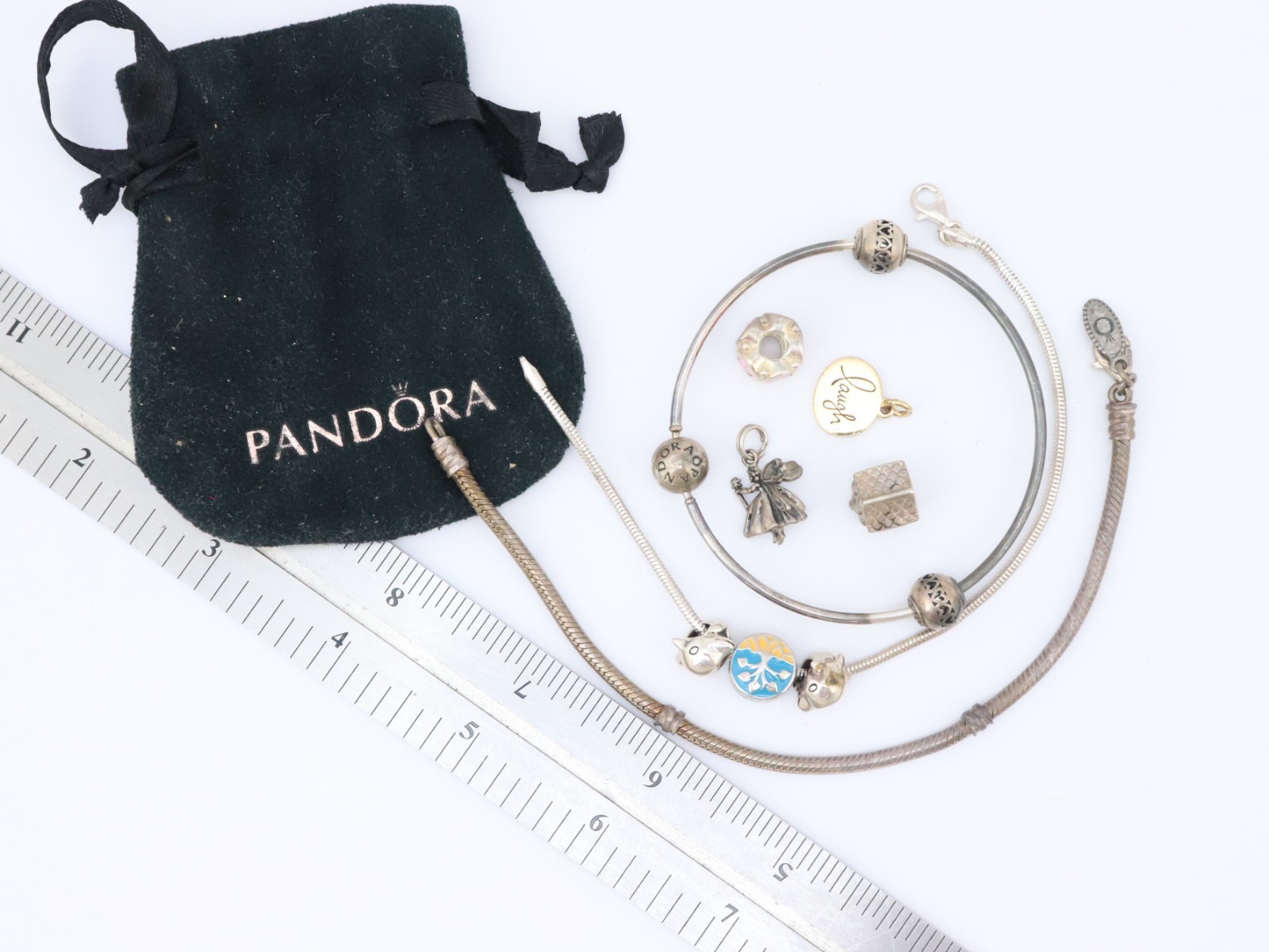 Pandora + OTHER 925 Sterling Silver Bangle Chain Charm Bracelet Lot 43 grams Bag