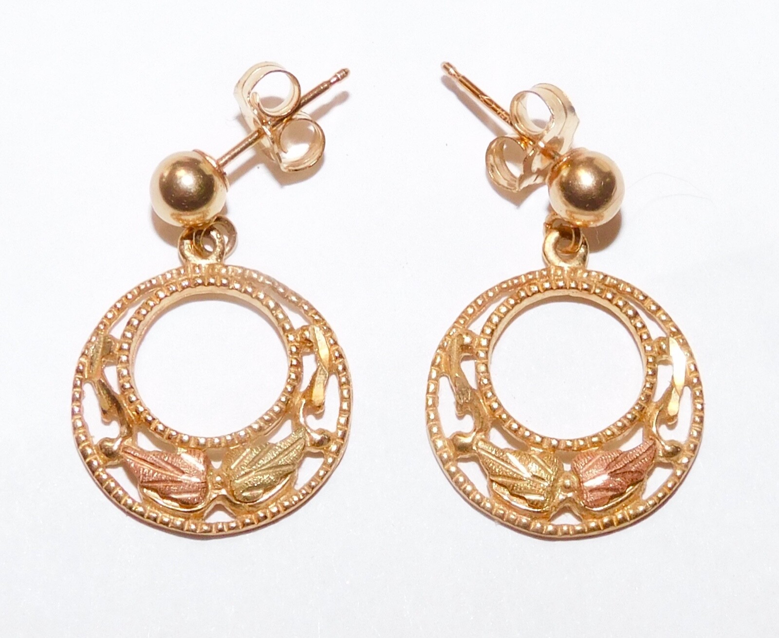 Black Hills Gold 10k 12k Dakota Gold Drop Leaves Earrings