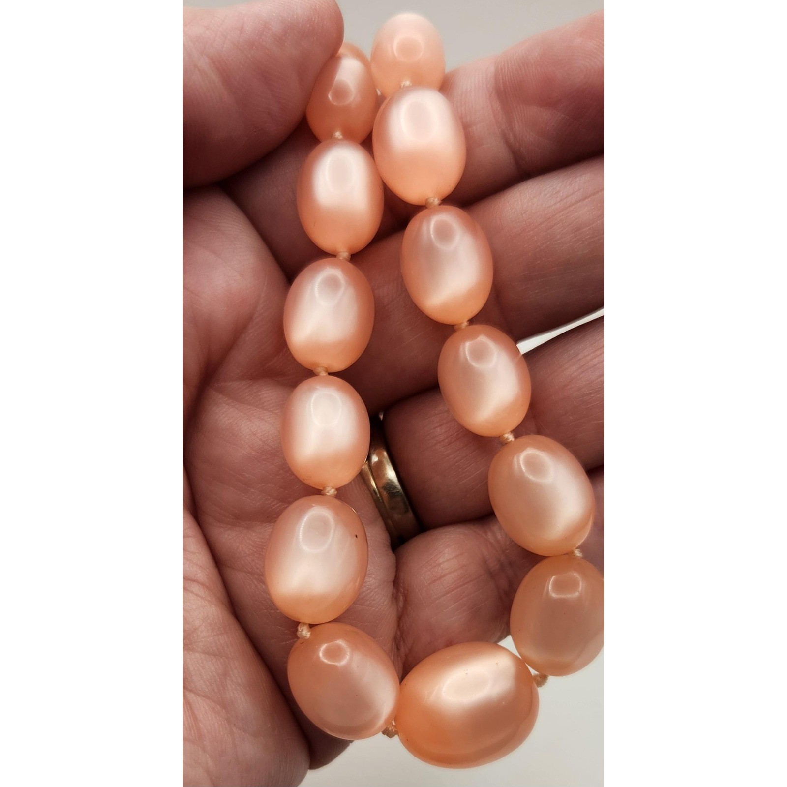 Vintage Pink Moonglow Graduated Lucite Necklace, Sterling Silver Clasp