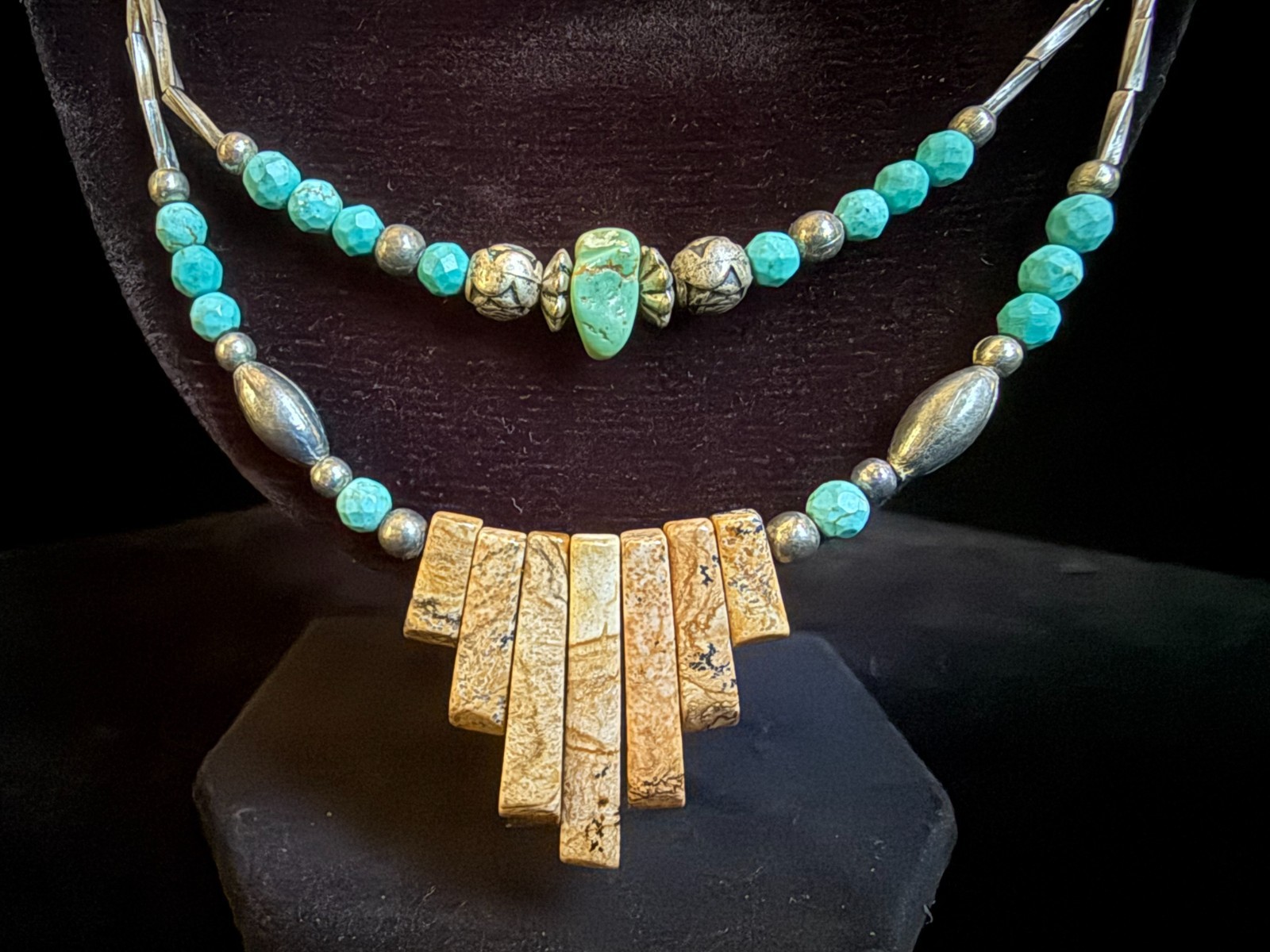 Native Southwest Vintage Handmade Silver/Turquoise/Jasper SEE VIDEO