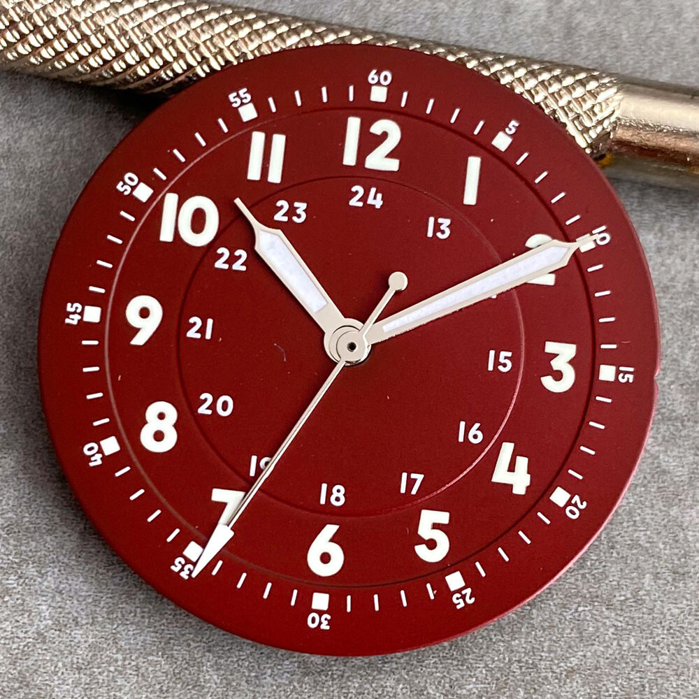 Brownish Red Field Watch Dial 29mm Luminous Marks Fit NH35 NH36 NH38 ETA 2824 PT