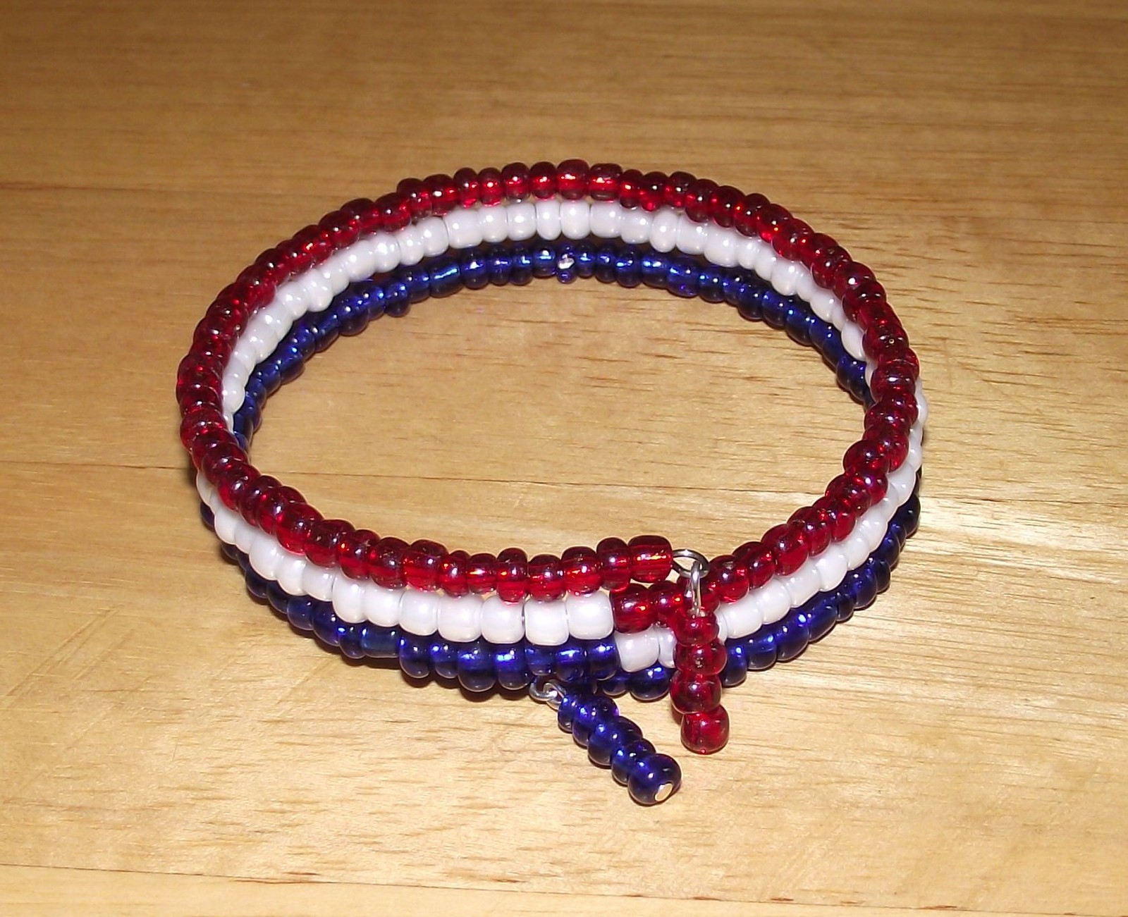 Patriotic Red White Blue Beaded Wrap / Coil Bracelet – USA Made – Glass Bead Mix
