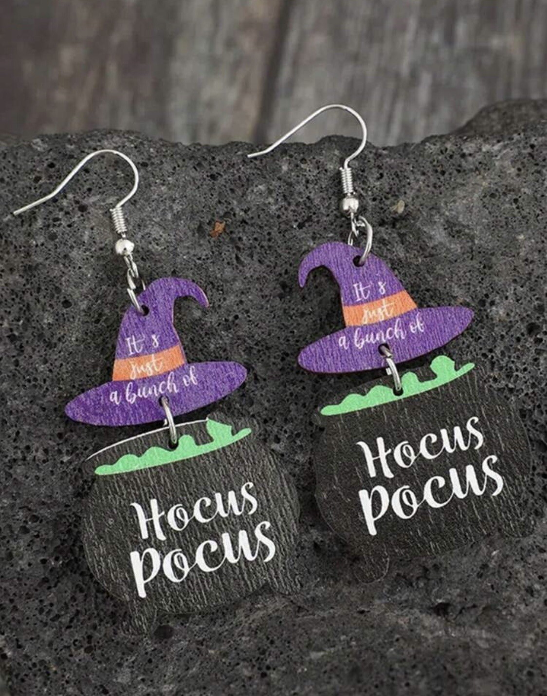 Hocus Pocus Wooden Dangle Earrings (2.8 Inches In Length)