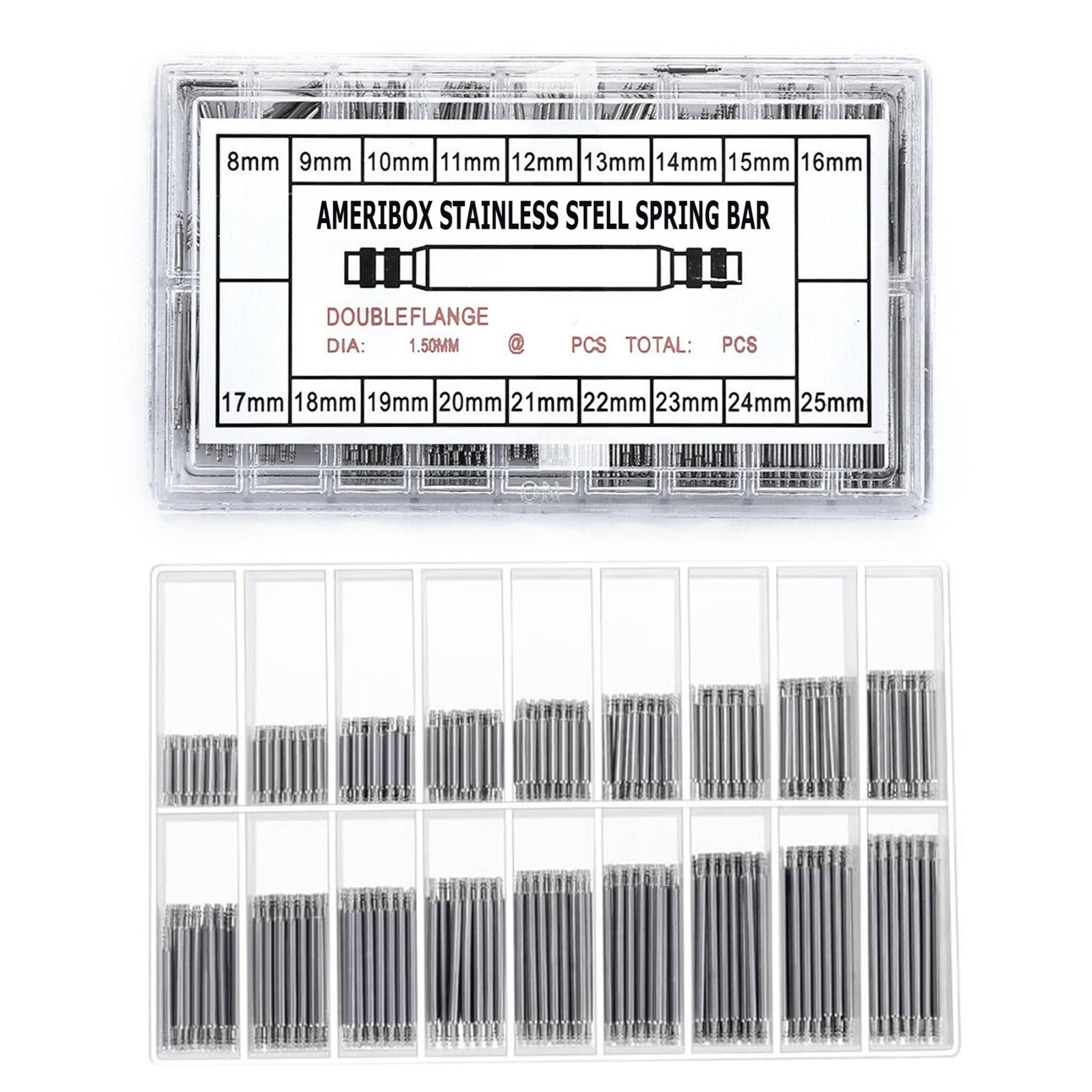 360pcs Watch PINS SPRING BARS Band Strap Link 8-25mm Repair Kit Stainless Steel