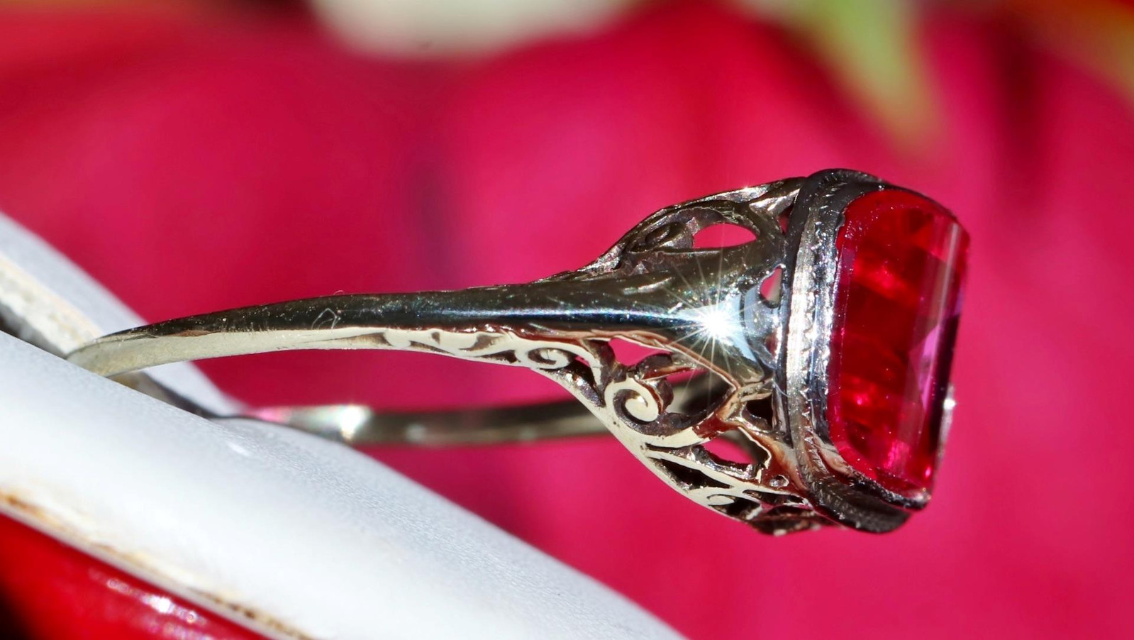 14k white gold ring 2.70ct lab created ruby solitaire size 7 antique 2.00g N3629