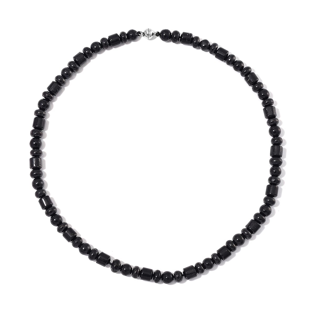 90.00ctw Shungite Fancy Beaded 20″ Necklace Rhodium Plated Magnetic Clasp