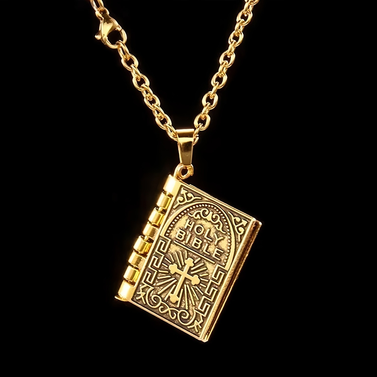Silver Tone Hinged Bible Book Cross Pendant Necklace Religious Jewelry Unisex US