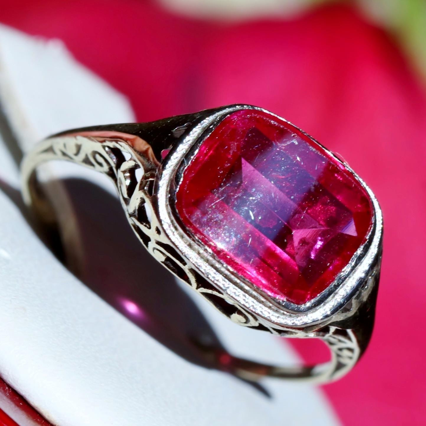 14k white gold ring 2.70ct lab created ruby solitaire size 7 antique 2.00g N3629