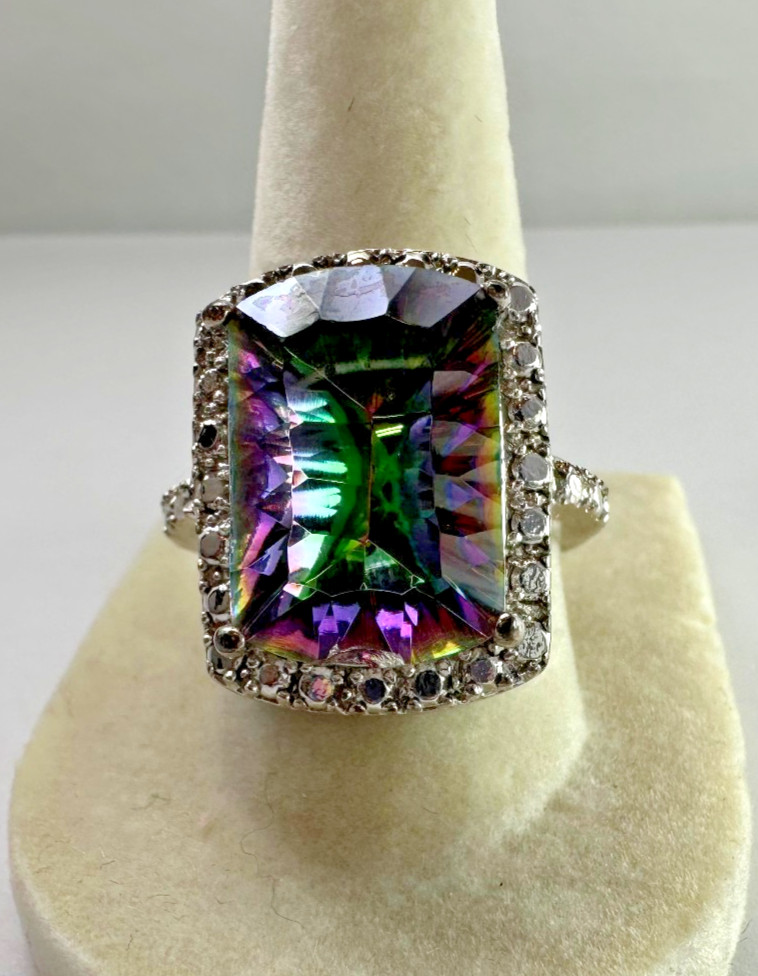 Beautiful 925 Silver With Purple Square Stone Ring 9.54 g Size 8.