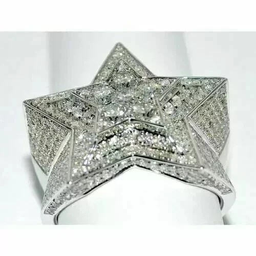 2.50 Ct Round Cut Real Moissanite Men’s Wedding Ring 14K White Gold Plated