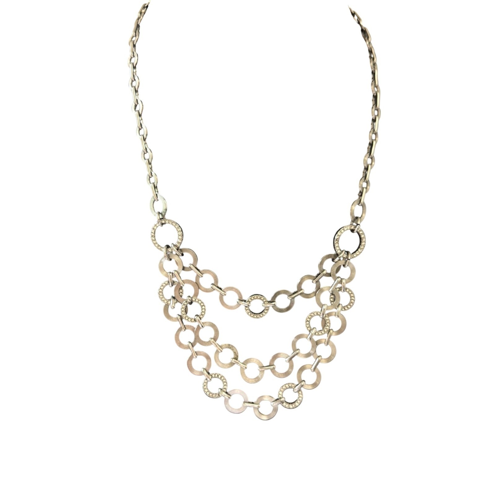 Loft Necklace Multi Strand Bib Rhinestone Glam Silver Tone 18 to 20 inches