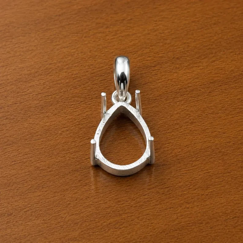 925 Sterling Silver 9x11mm Pear Semi Mount Pendant Setting Handmade Jewelry