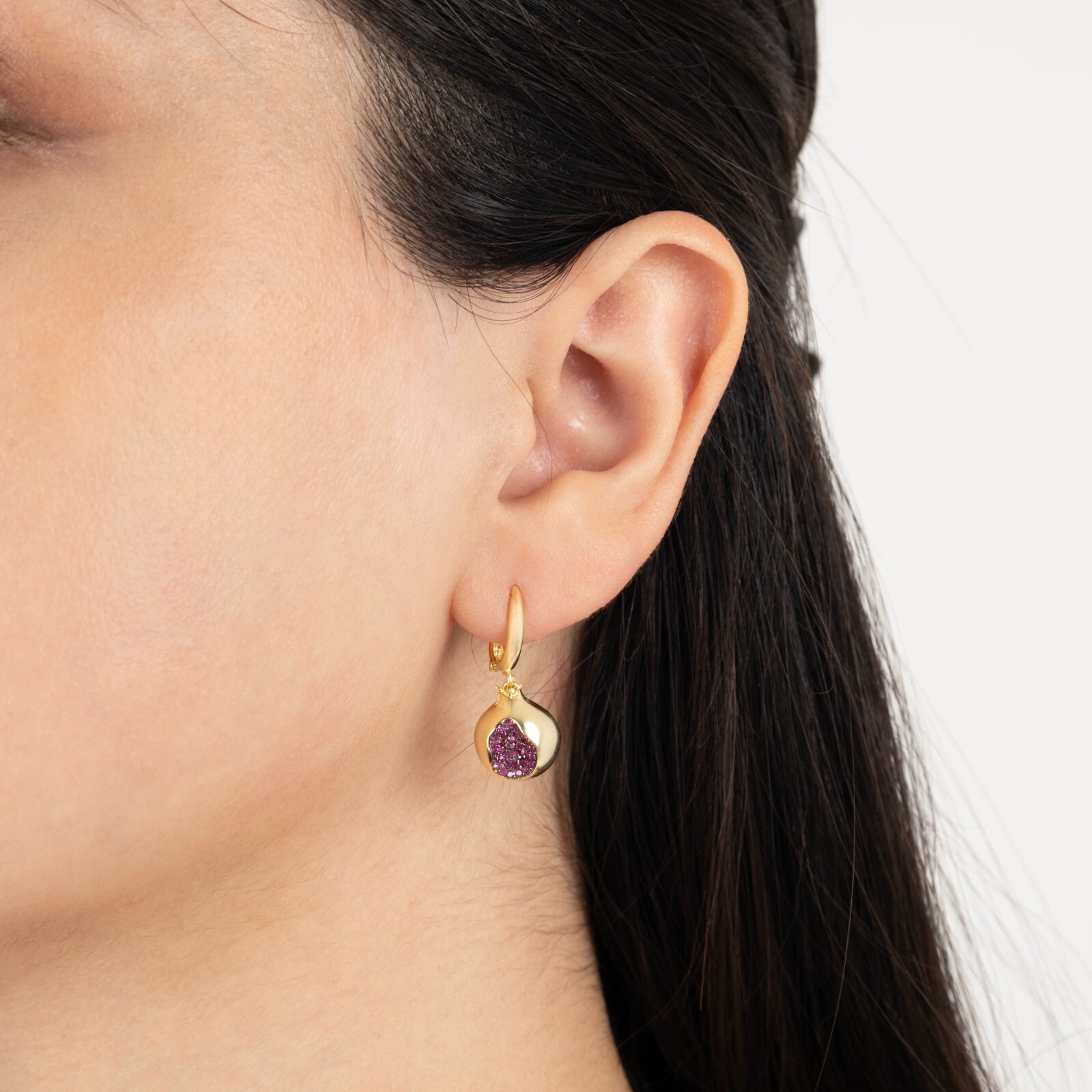 14k Gold Pomegranate Dangle Earrings Ruby Gemstone Pomegranate Earrings Women