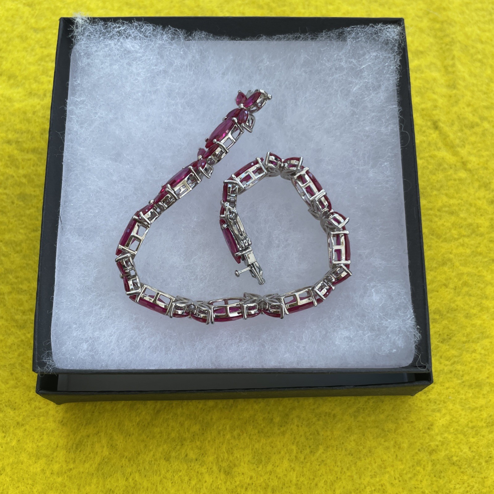 24.76 CTW 7.2” Lab Created Marquise Ruby & 925 Silver Bracelet – 21 Grams