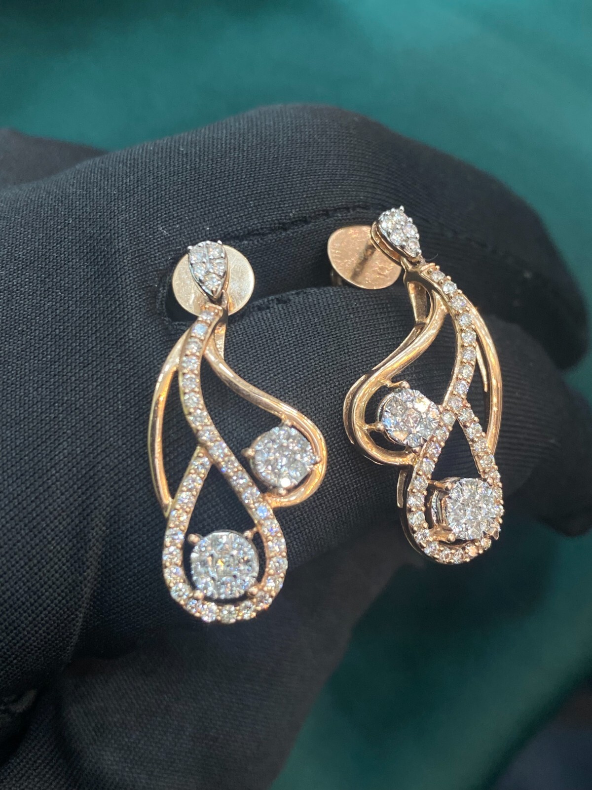 Pave 1.25 Cts Round Brilliant Cut Natural Diamonds Stud Earrings 14K Rose Gold