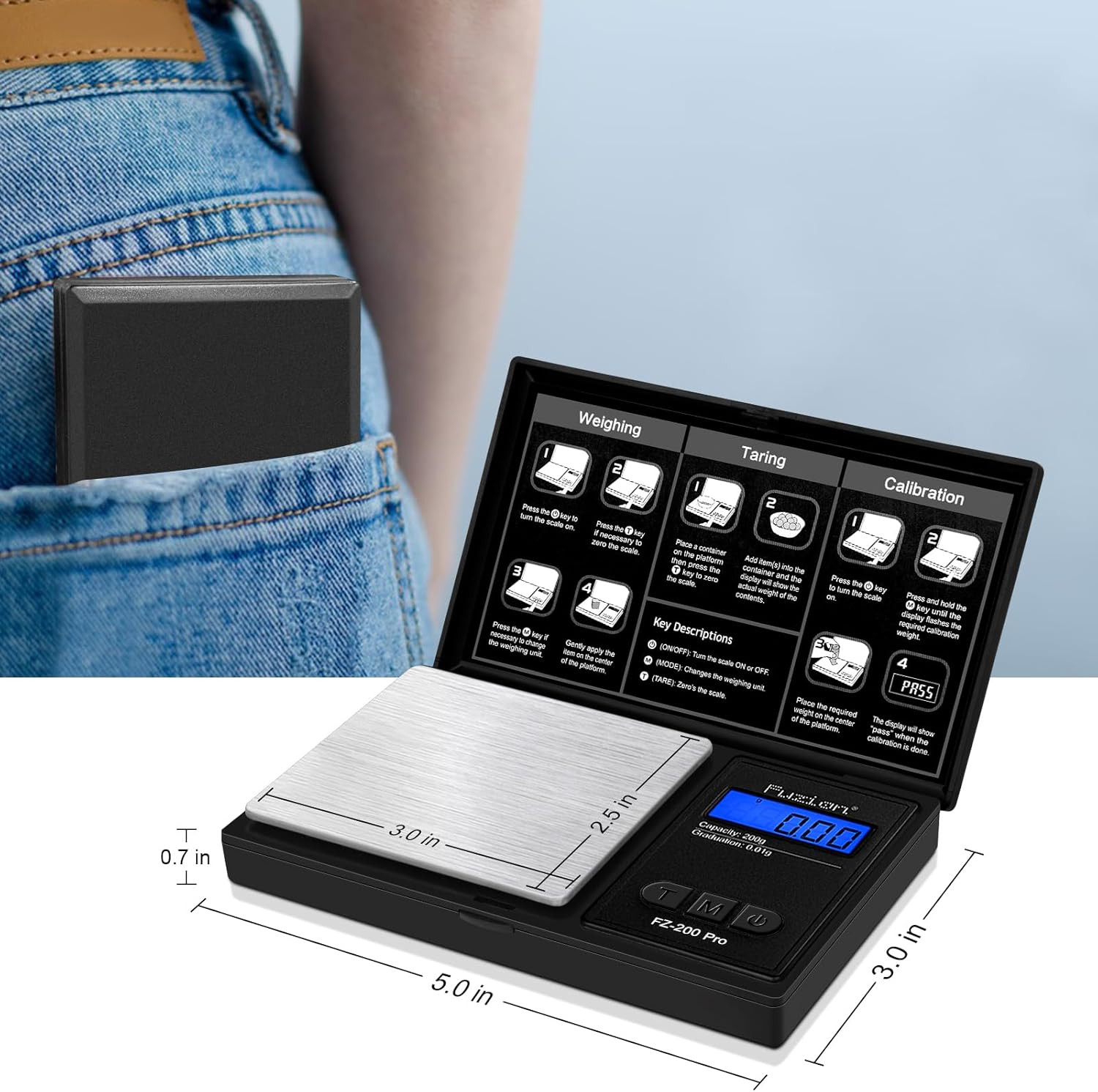 Fuzion Gram Scale, Pocket Scale .01 Gram Accuracy, 200G Small Digital Scale for