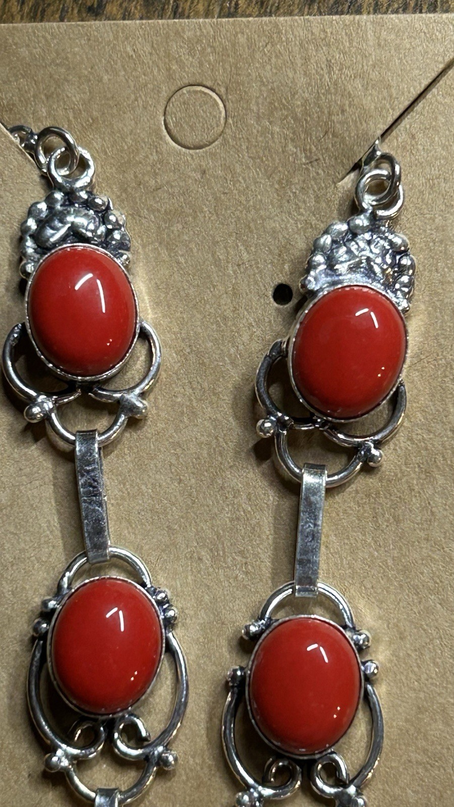 19564. Mexican Bird’s Eye Red Sea Coral Handmade Ethnic 925 Silver Necklace