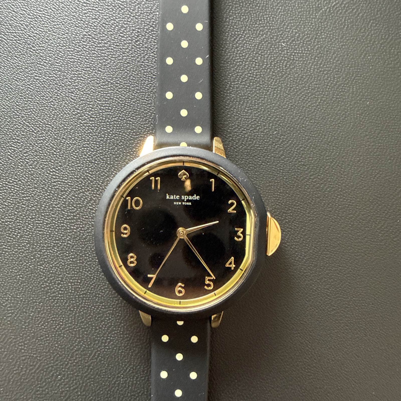 kate spade new york Park Row Black Polka Dot Silicone Watch KSW1355 NEW 34MM
