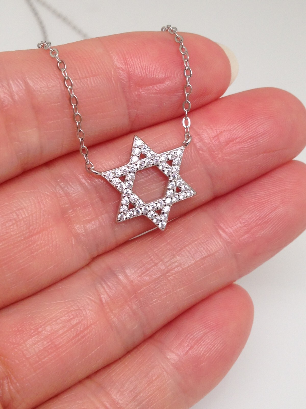 925 Sterling Silver Cz Star of David Pendant Necklace Womens 14.5mm(0.57″) 17.5″
