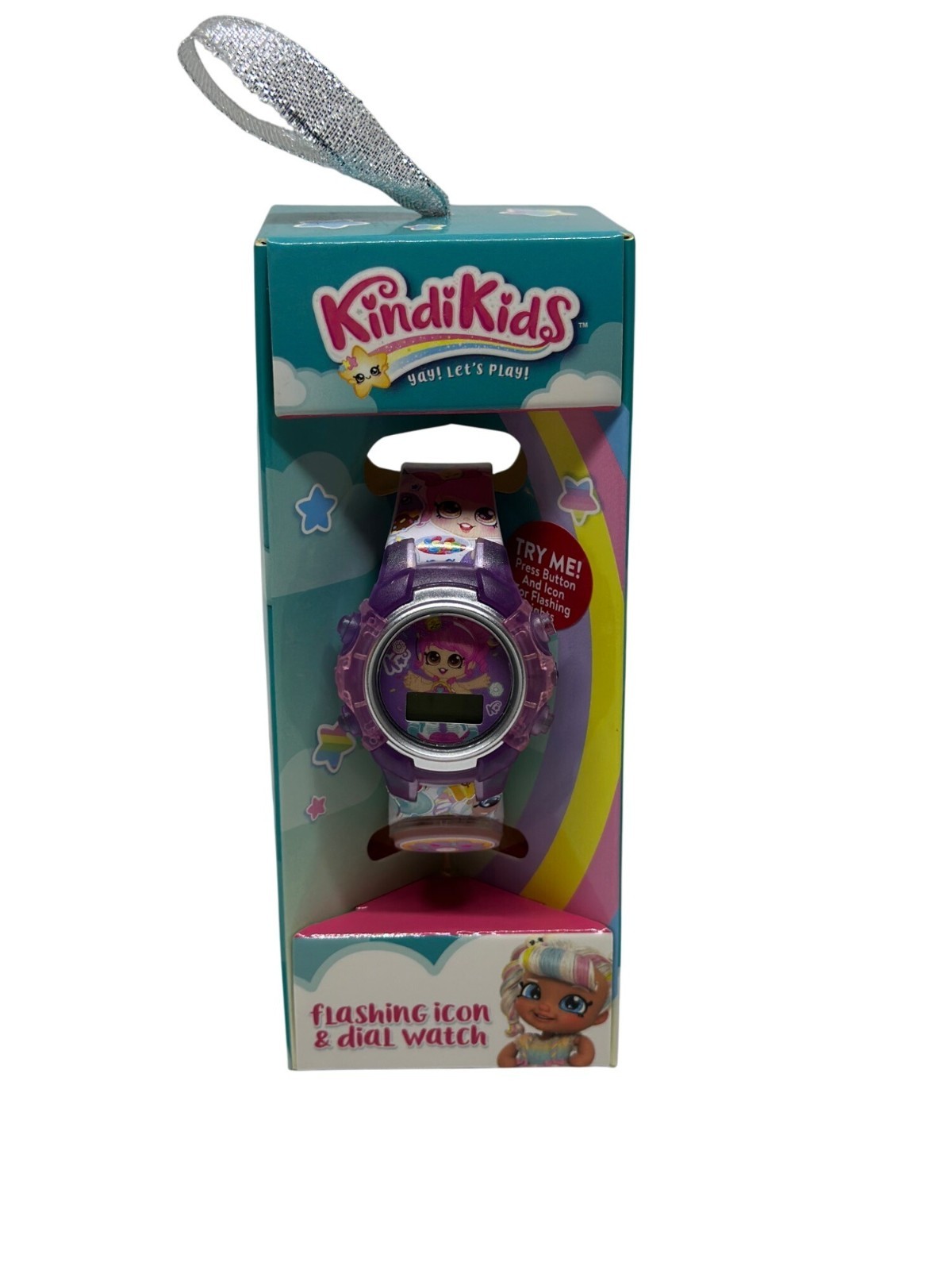 NWF Kindi Kids Girls LCD Wrist Watch Flashing Icon Dial Purple (Need Batteries)