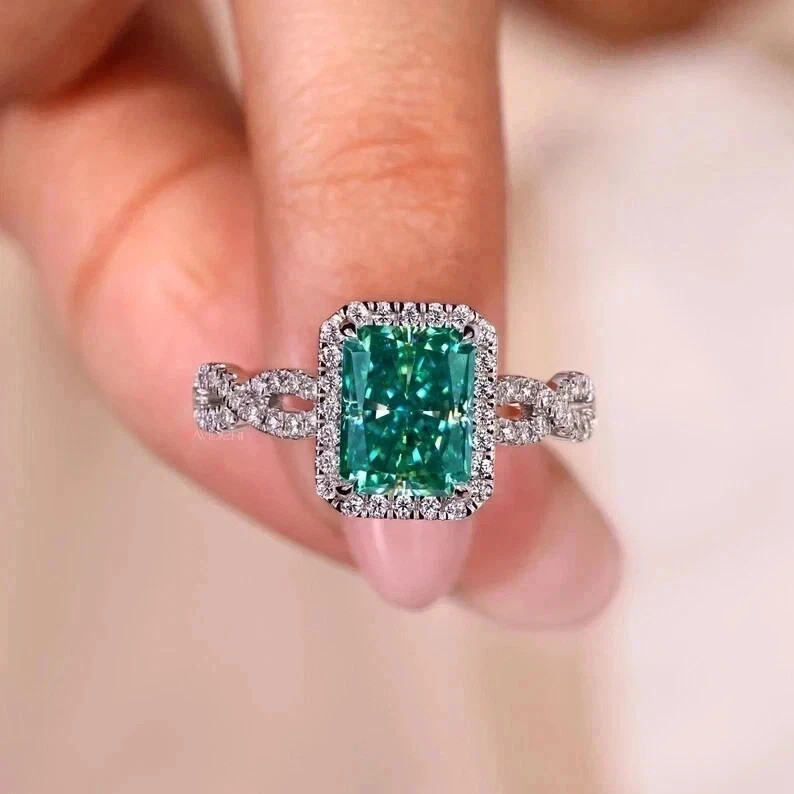 2.70 Ct Emerald Natural Emerald Diamond Solid 14K White Gold Wedding Ring Size 6