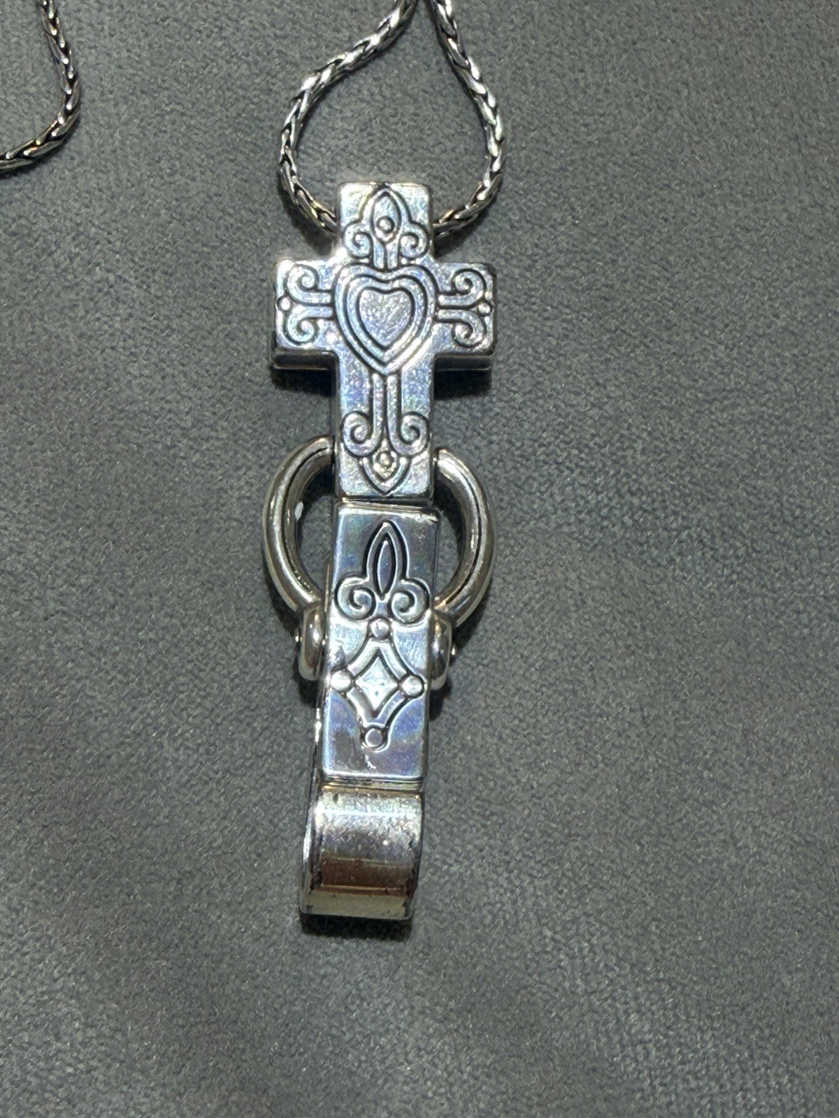 Vintage Brighton Seville Two-Tone Cross Lanyard Badge ID Holder Necklace Signed