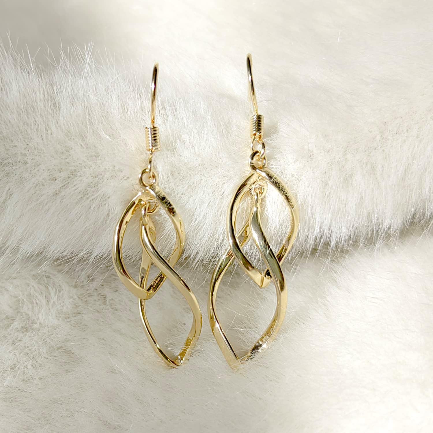 14K Gold Dangle Earrings for Women Trendy Double Spiral Drop Dangly Earrings Sta