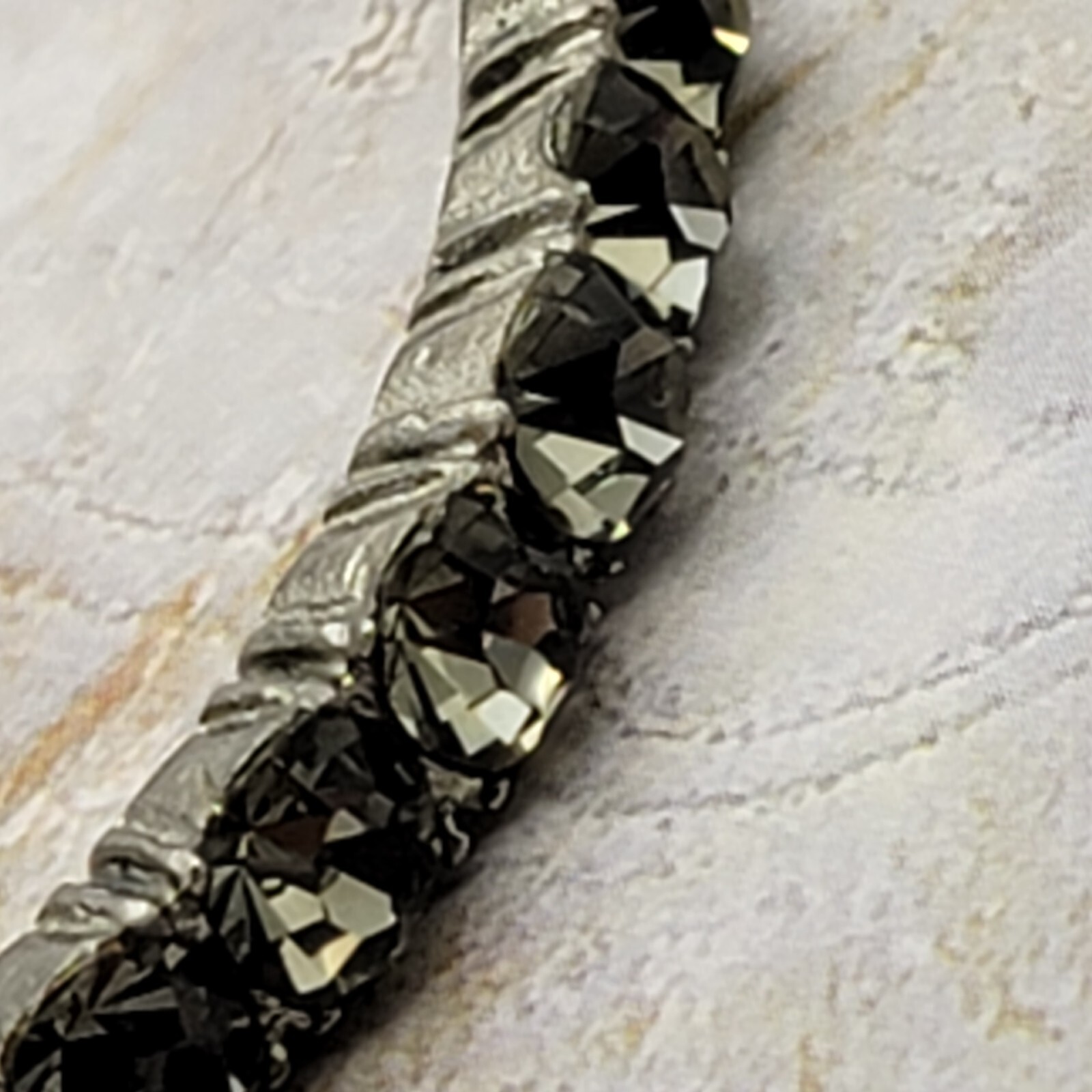 Vintage TARA Gray Rhinestones Bangle Bracelet Silver-Tone 7.5 Inch