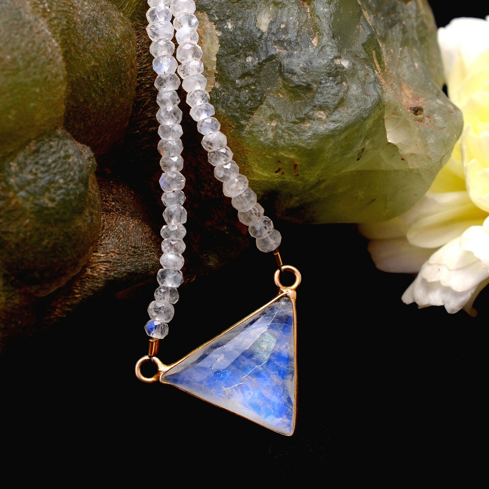 Moonstone Beads Necklace,Moonstone Silver Beads Necklace,Gemstone Beads Necklace