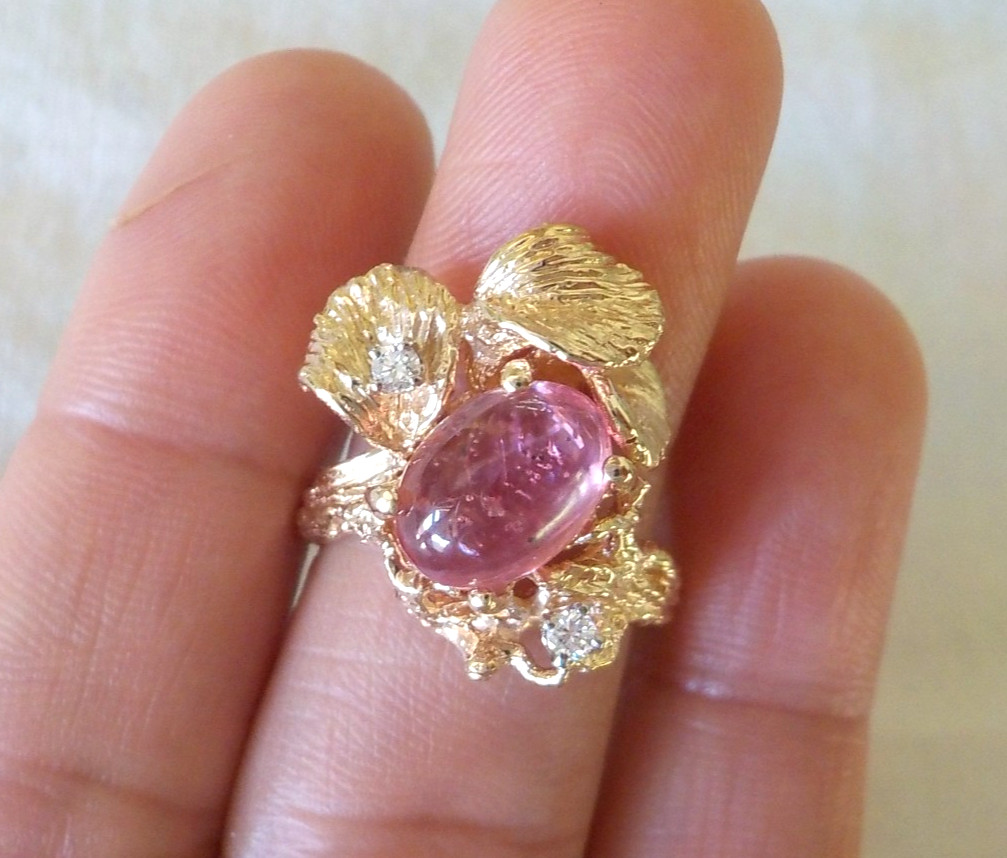 14K Yellow Gold Natural Pink Gemstone Diamond Ring – 6.80 gms, Sz 5.25, 2.36 ctw