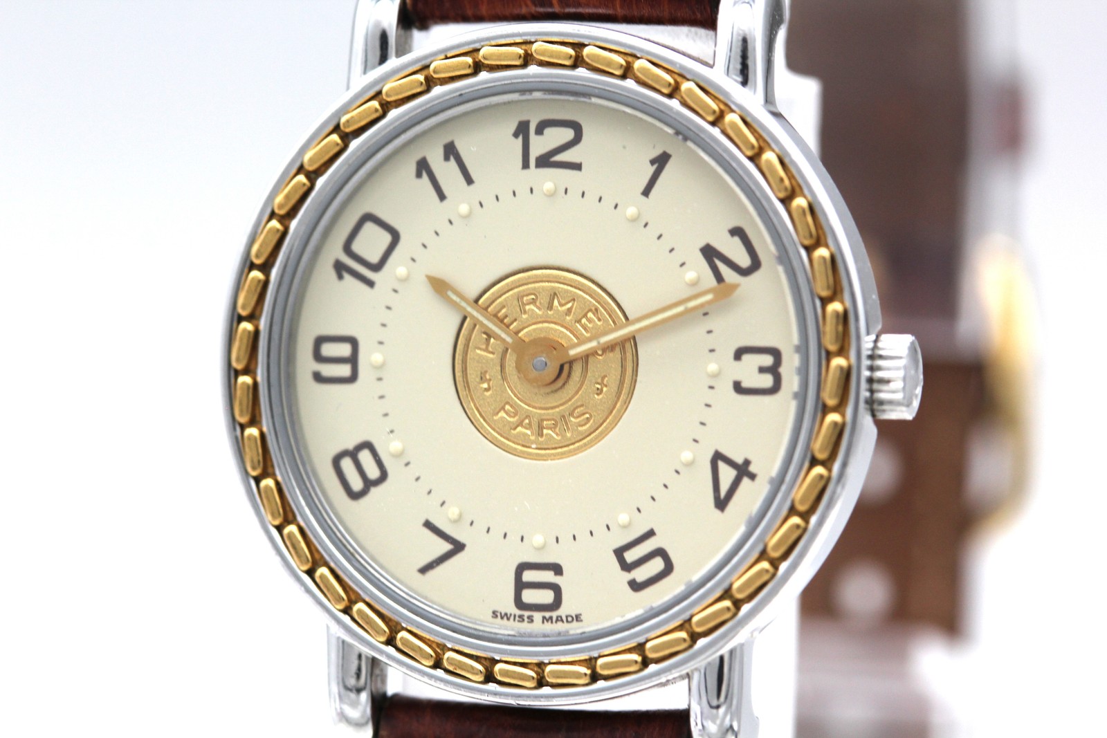 [N MINT w/ Box] Vintage HERMES Serie 24mm Ivory Dial Quartz Women’s Watch JAPAN